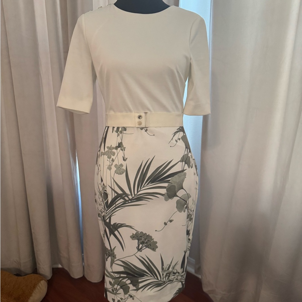 Ted Baker Cream and Green Floral Pencil Skirt